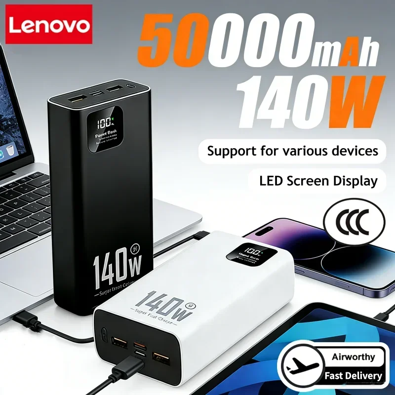 Solar Emergency Charger - Lenovo 140W 500000mAh Power Bank Kapasitas